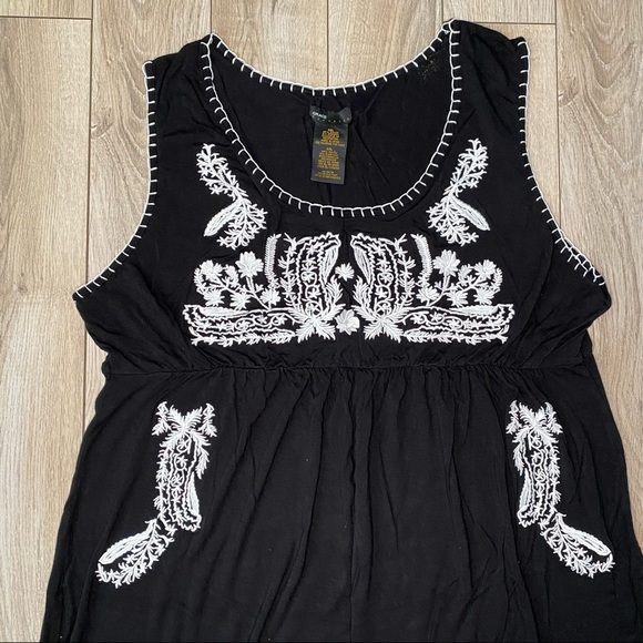 Grace Elements Black White Embroidered Sleeveless Tank Boho Baby Doll Dress XXL - Picture 2 of 5